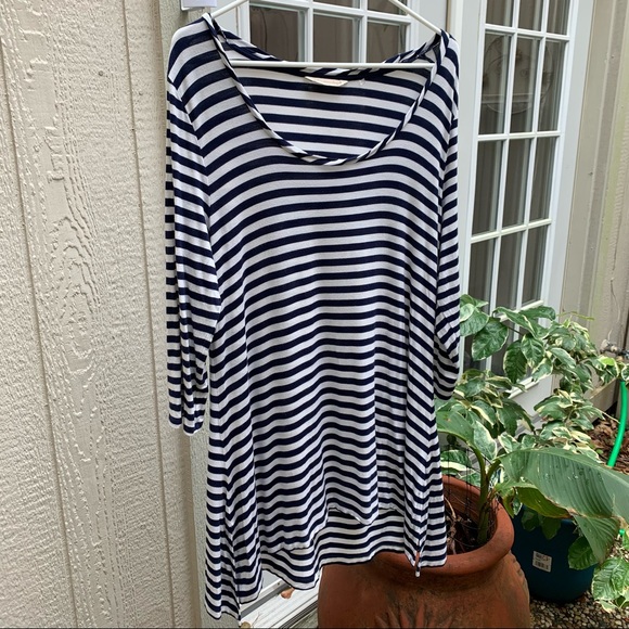 Soft surroundings size large, blue/white striped dress, asymmetrical hem, soft - Picture 1 of 6